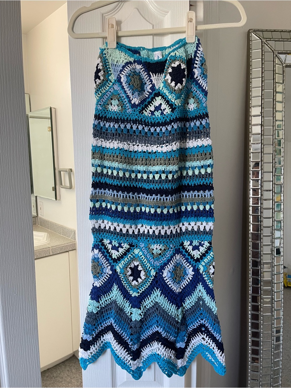 Andi Bagus Crochet Blue Multi-Stripe Knit Mermaid Skirt